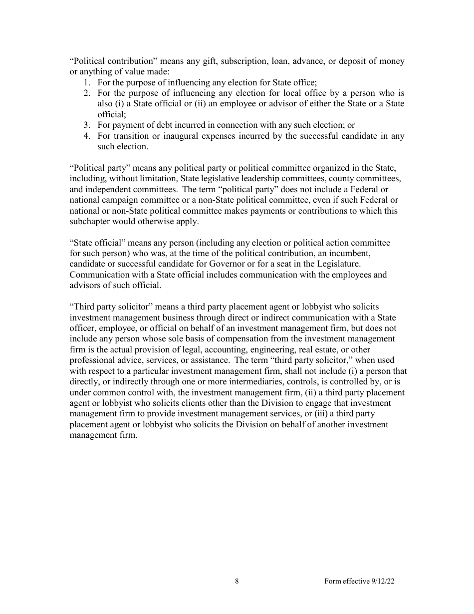 Disclosure Report of Political Contributions by Investment Management Firm - New Jersey, Page 8