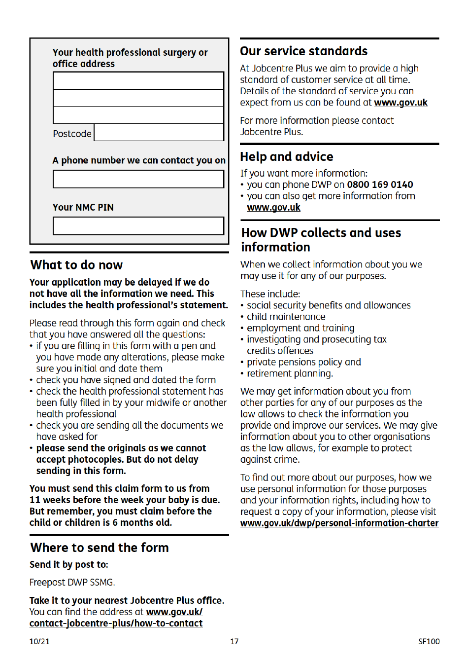 Form SF100 Sure Start Maternity Grant - United Kingdom, Page 17