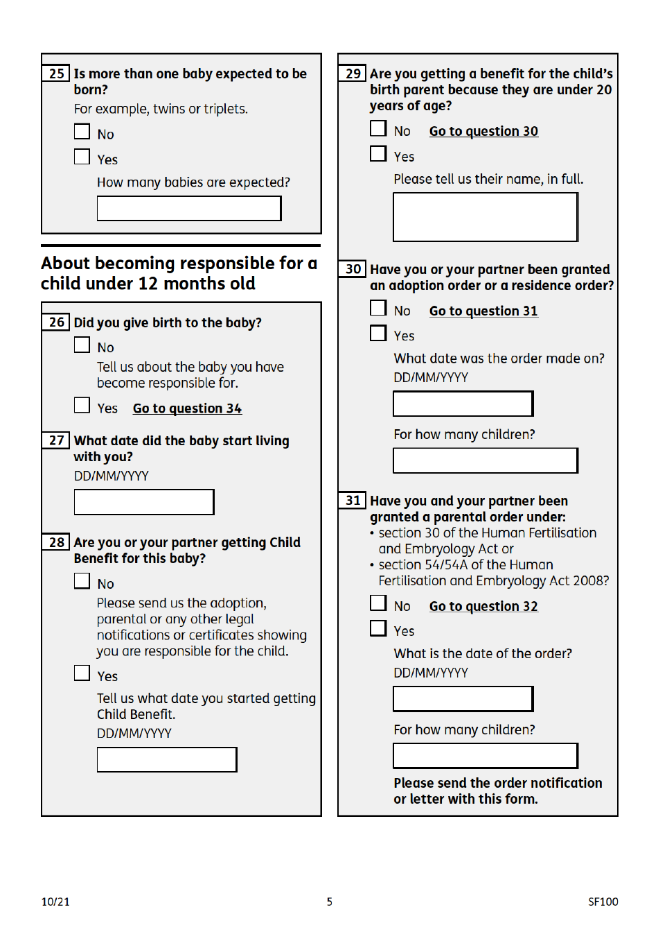 Form SF100 Sure Start Maternity Grant - United Kingdom, Page 5