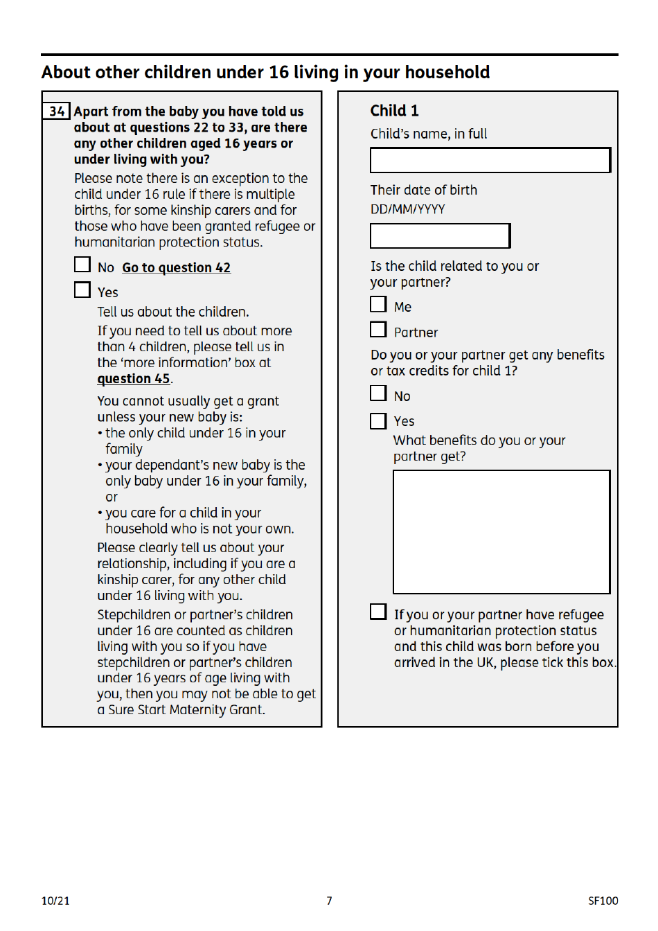 Form SF100 Sure Start Maternity Grant - United Kingdom, Page 7