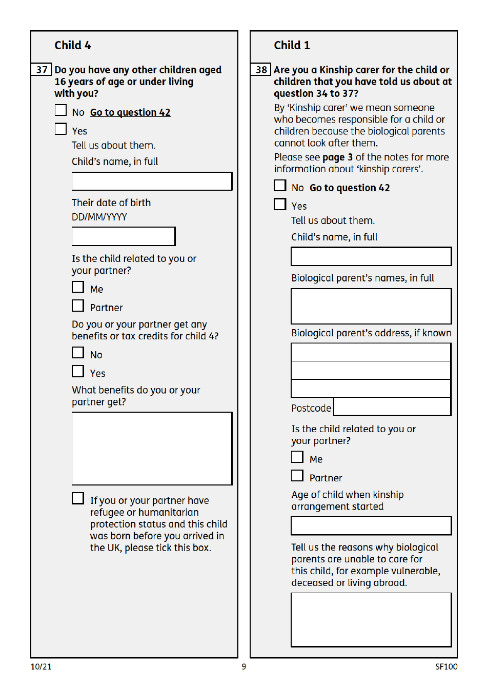 Form SF100 Sure Start Maternity Grant - United Kingdom, Page 9