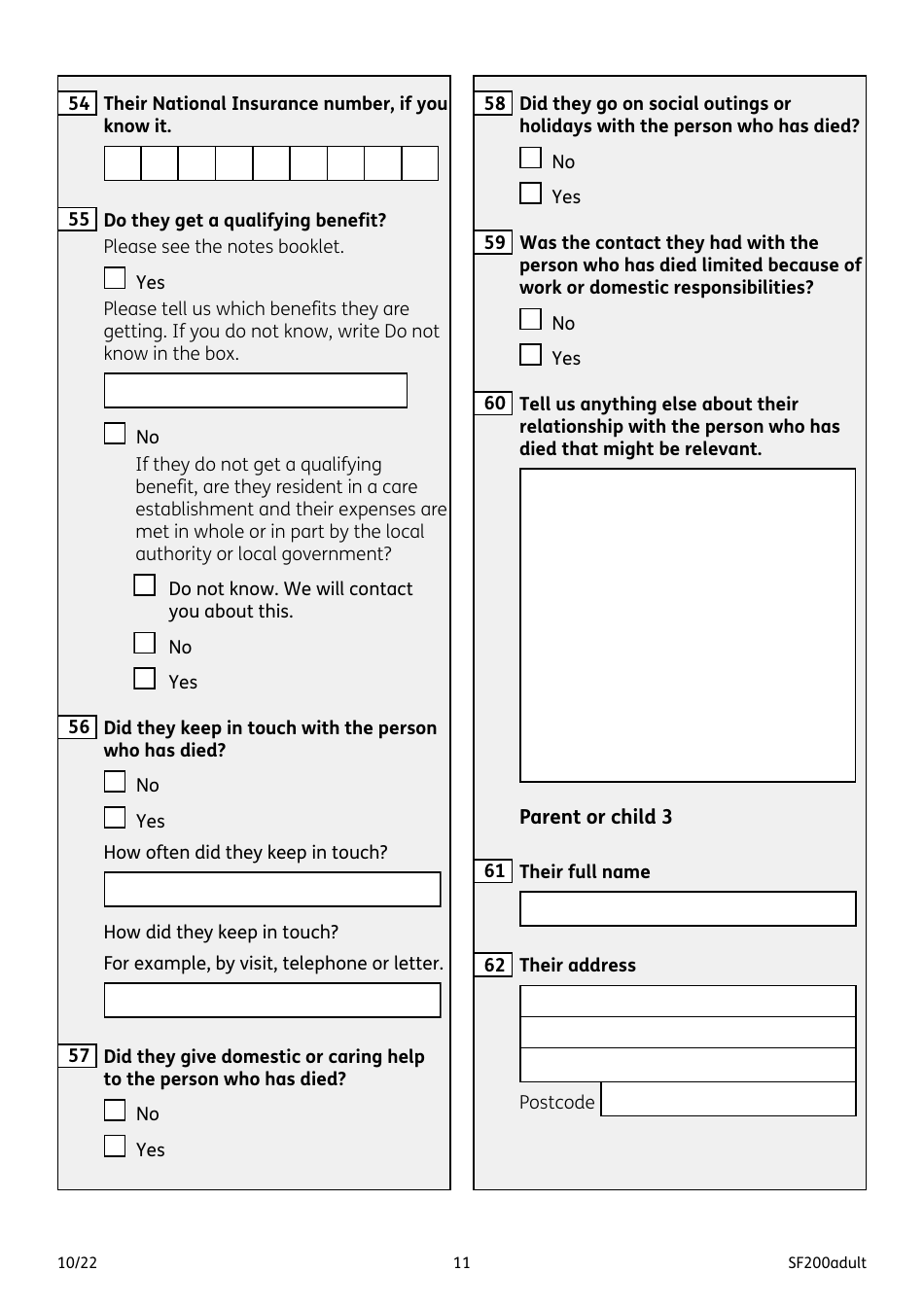 Form SF200ADULT Social Fund Funeral Expenses Payment for an Adult - United Kingdom, Page 11