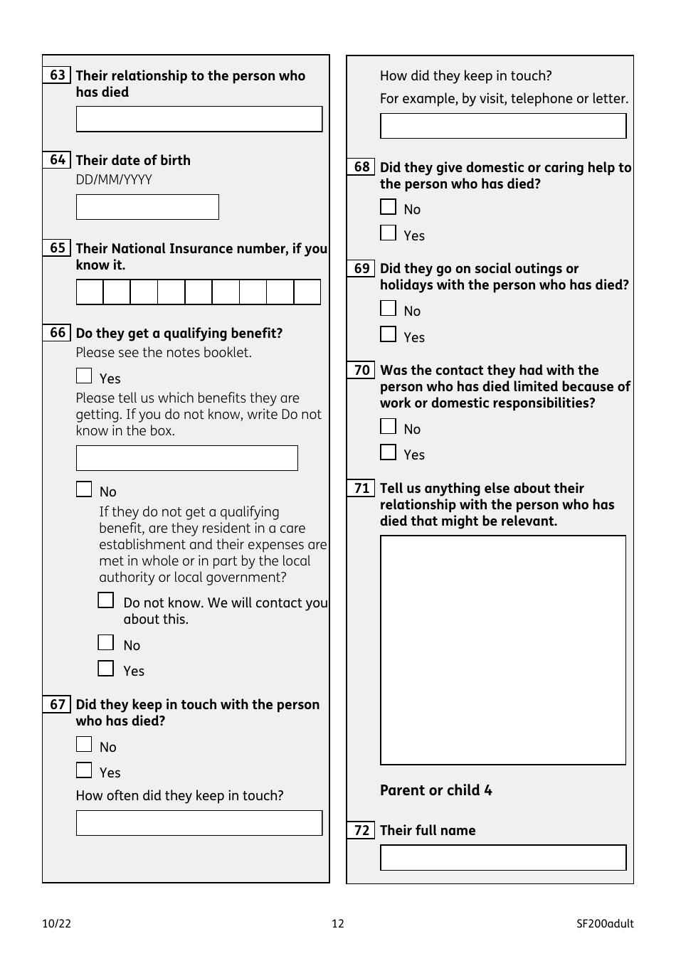 Form SF200ADULT Social Fund Funeral Expenses Payment for an Adult - United Kingdom, Page 12