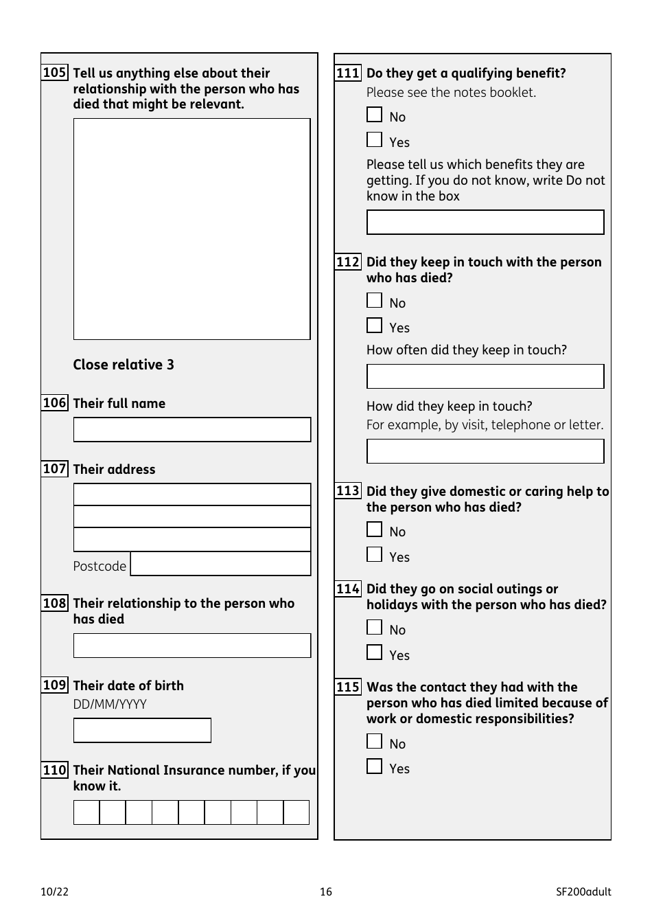 Form SF200ADULT Social Fund Funeral Expenses Payment for an Adult - United Kingdom, Page 16