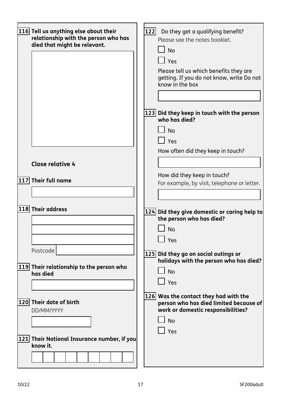Form SF200ADULT Social Fund Funeral Expenses Payment for an Adult - United Kingdom, Page 17