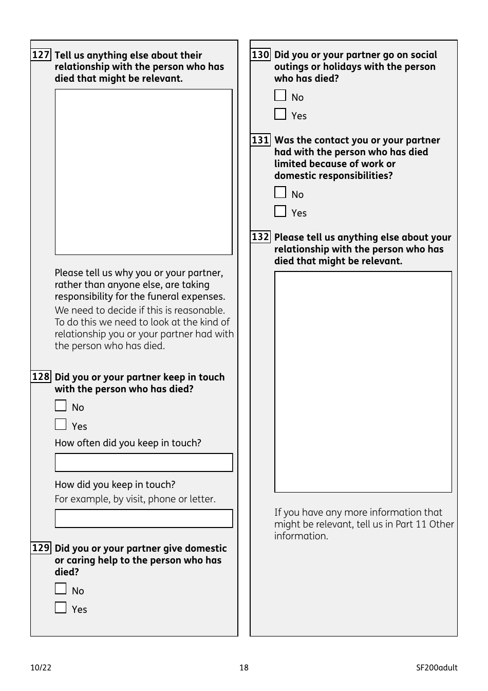 Form SF200ADULT Social Fund Funeral Expenses Payment for an Adult - United Kingdom, Page 18