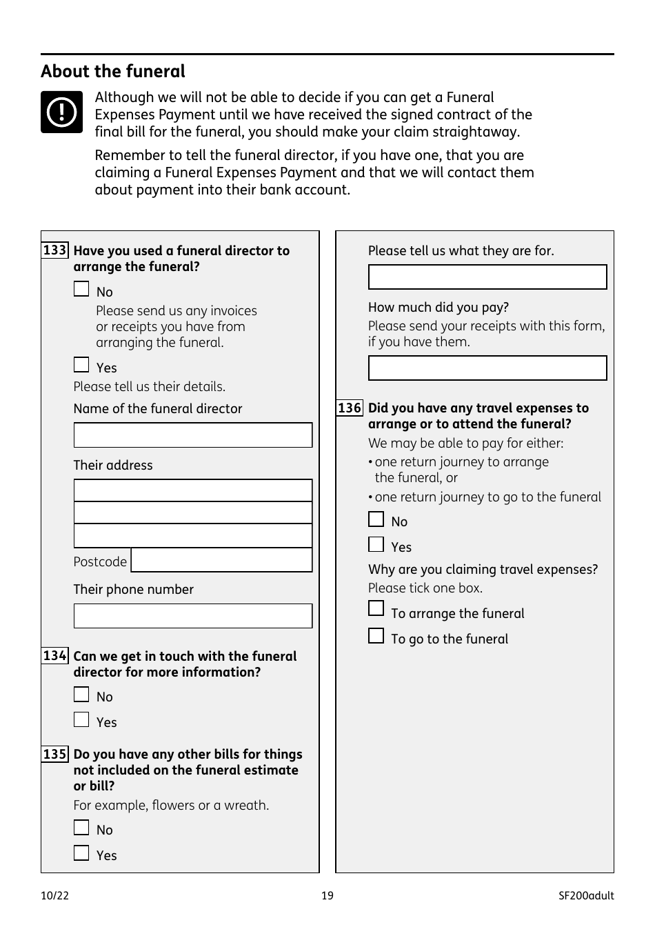 Form SF200ADULT Social Fund Funeral Expenses Payment for an Adult - United Kingdom, Page 19