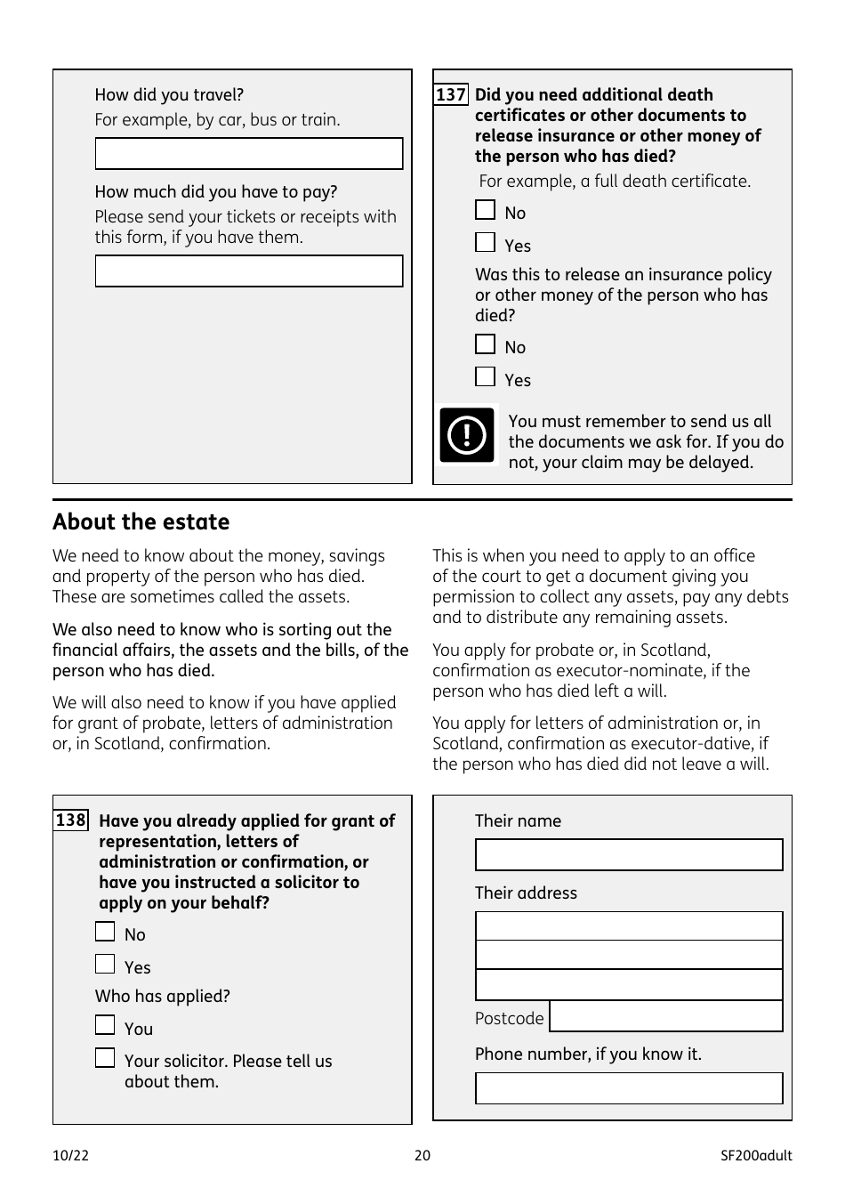 Form SF200ADULT Social Fund Funeral Expenses Payment for an Adult - United Kingdom, Page 20