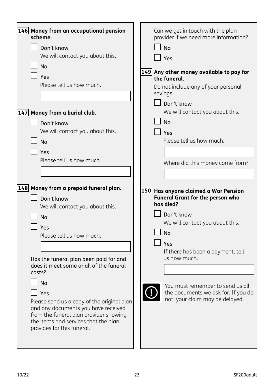 Form SF200ADULT Social Fund Funeral Expenses Payment for an Adult - United Kingdom, Page 23