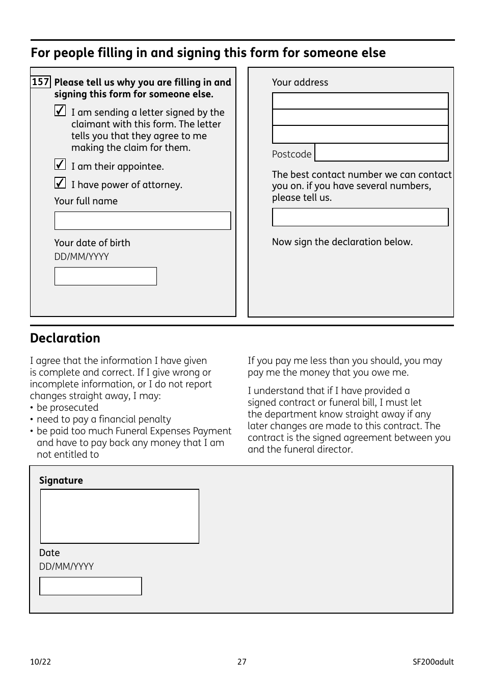 Form SF200ADULT Social Fund Funeral Expenses Payment for an Adult - United Kingdom, Page 27