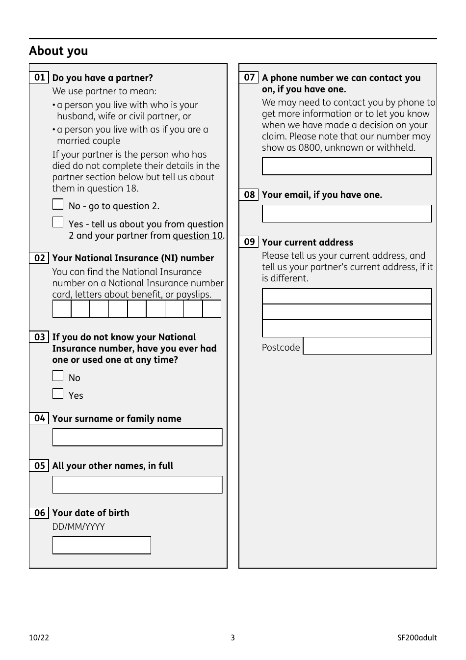 Form SF200ADULT Social Fund Funeral Expenses Payment for an Adult - United Kingdom, Page 3