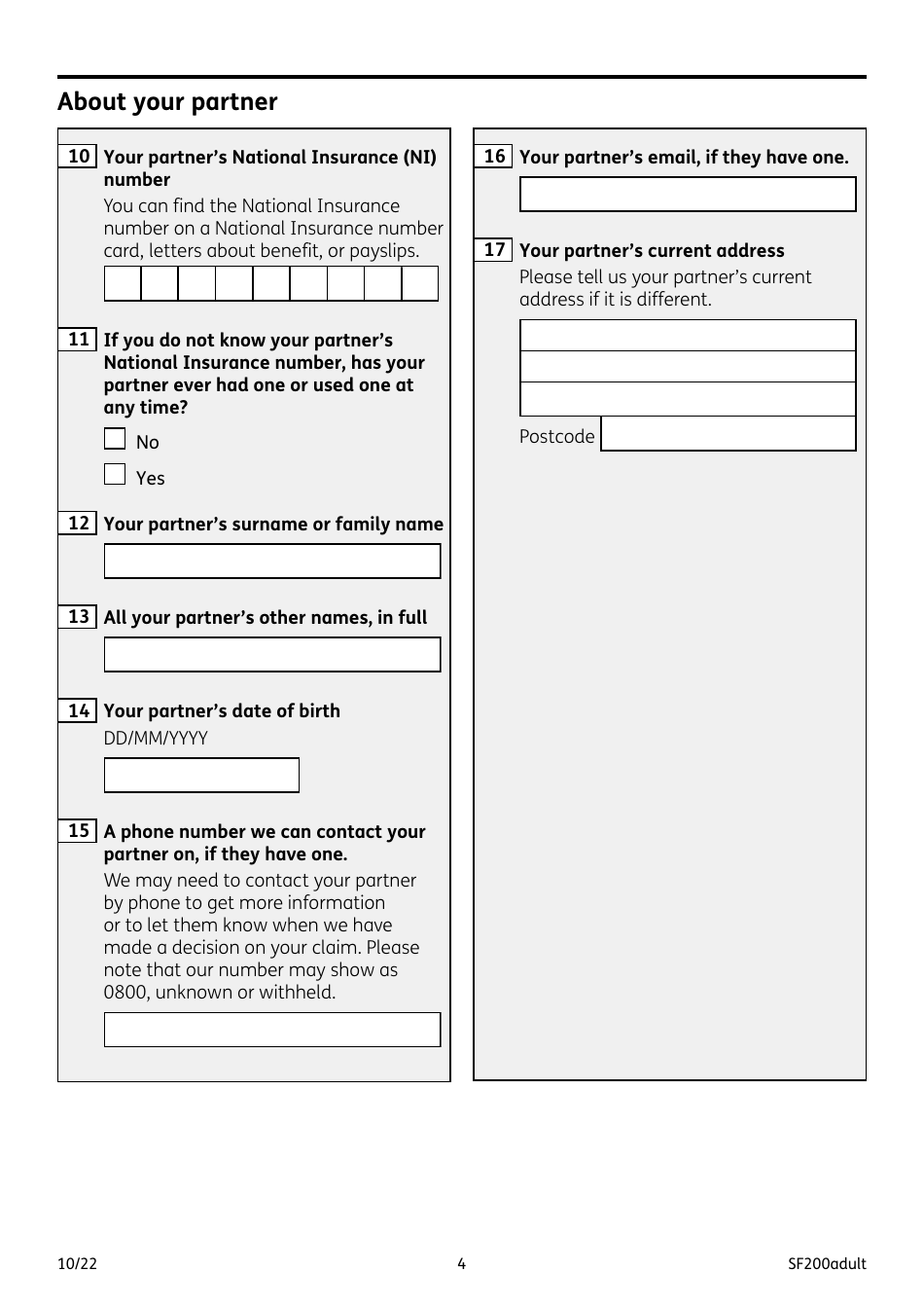 Form SF200ADULT Social Fund Funeral Expenses Payment for an Adult - United Kingdom, Page 4