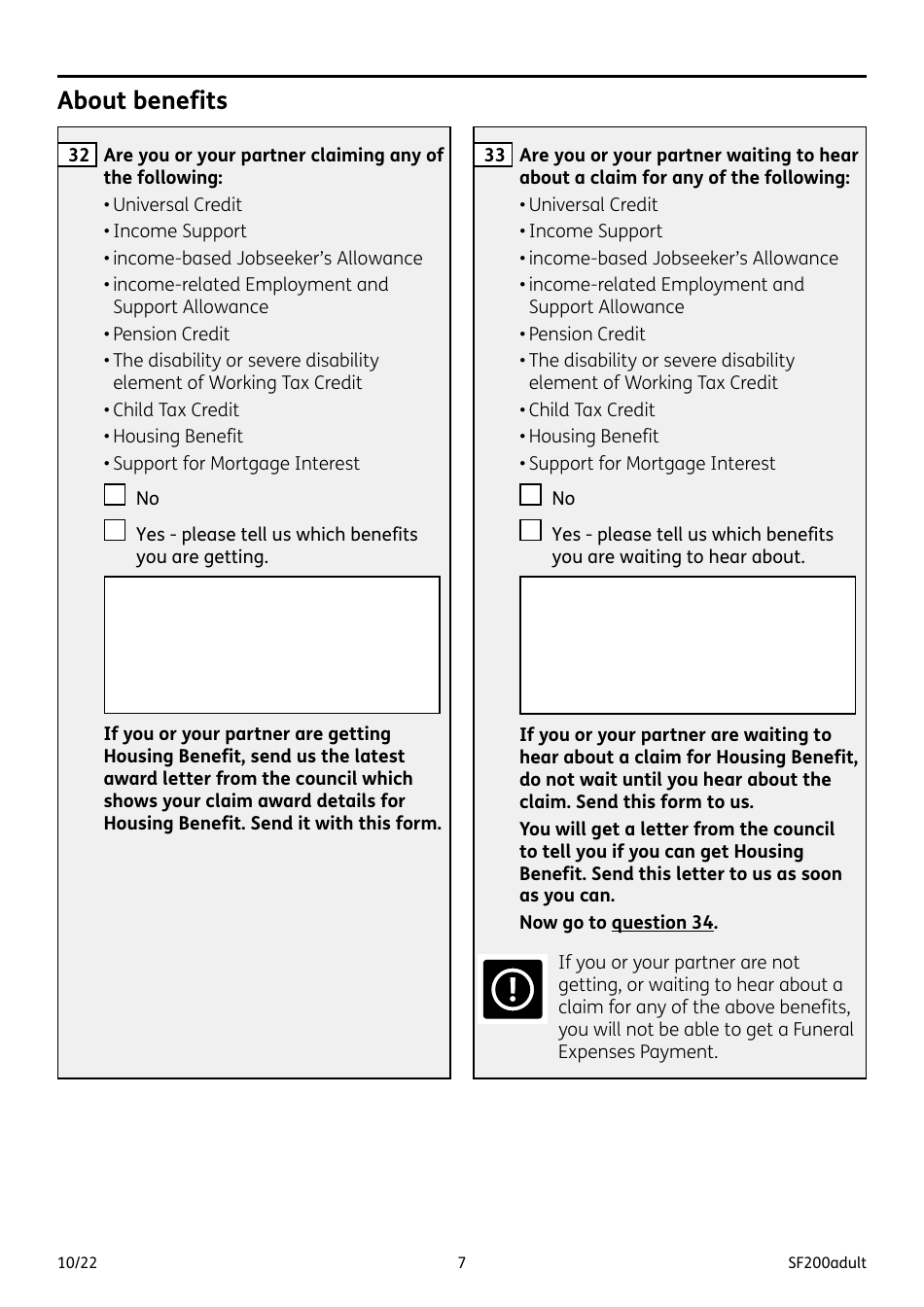 Form SF200ADULT Social Fund Funeral Expenses Payment for an Adult - United Kingdom, Page 7