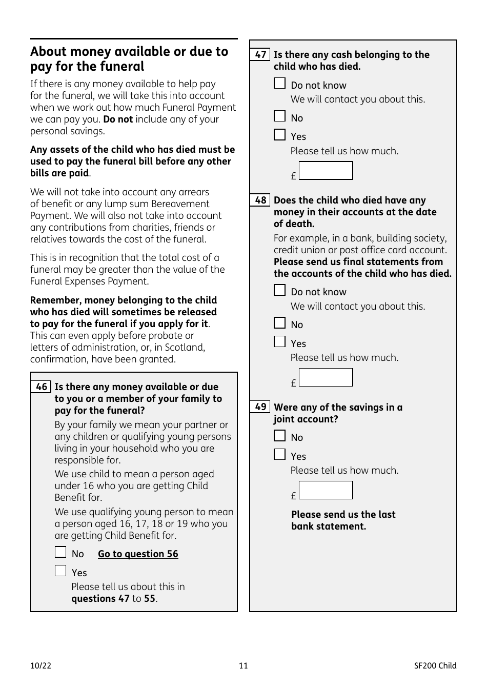 Form SF200 CHILD Funeral Expenses Payment for a Child - United Kingdom, Page 11