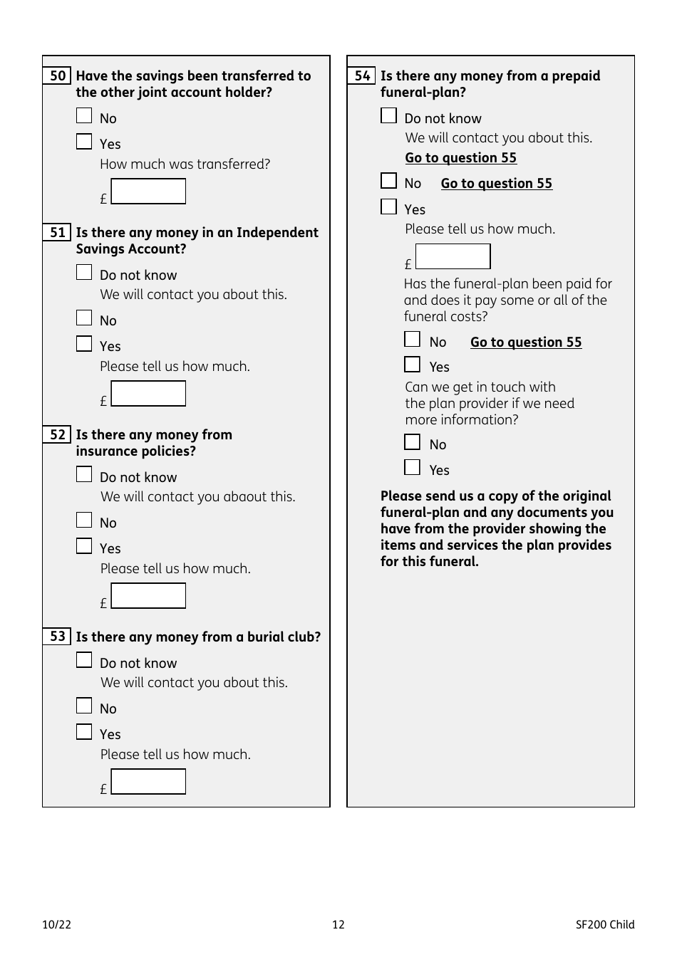 Form SF200 CHILD Funeral Expenses Payment for a Child - United Kingdom, Page 12