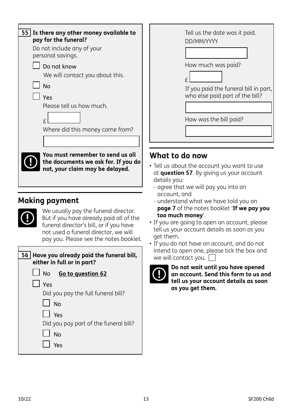 Form SF200 CHILD Funeral Expenses Payment for a Child - United Kingdom, Page 13