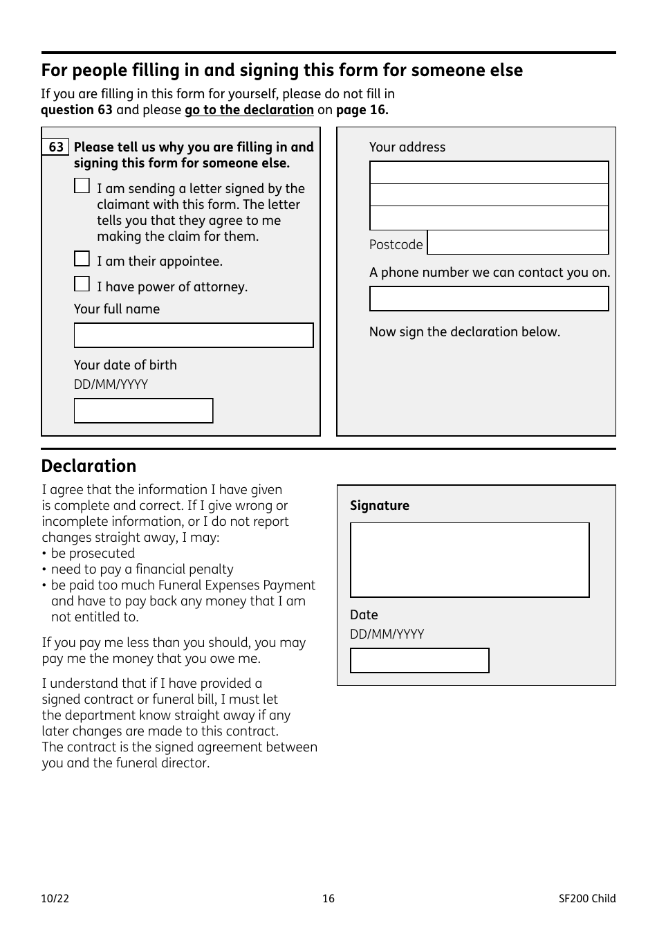 Form SF200 CHILD Funeral Expenses Payment for a Child - United Kingdom, Page 16