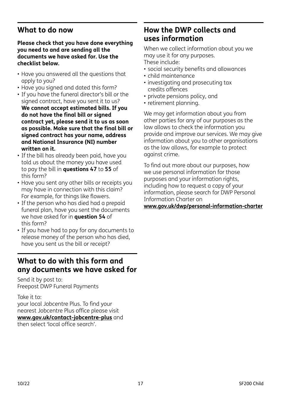 Form SF200 CHILD Funeral Expenses Payment for a Child - United Kingdom, Page 17