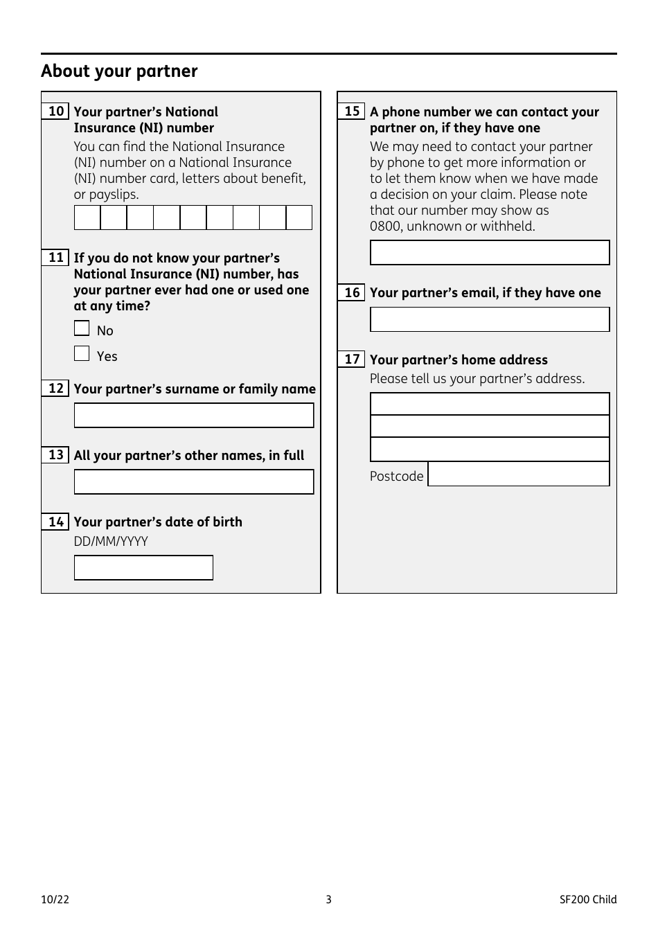 Form SF200 CHILD Funeral Expenses Payment for a Child - United Kingdom, Page 3