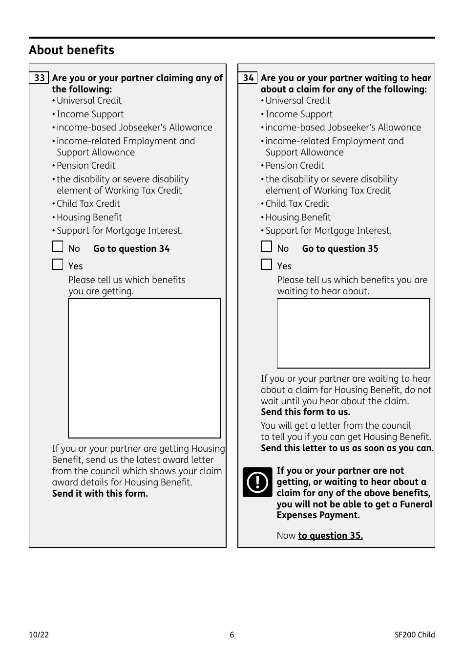 Form SF200 CHILD Funeral Expenses Payment for a Child - United Kingdom, Page 6