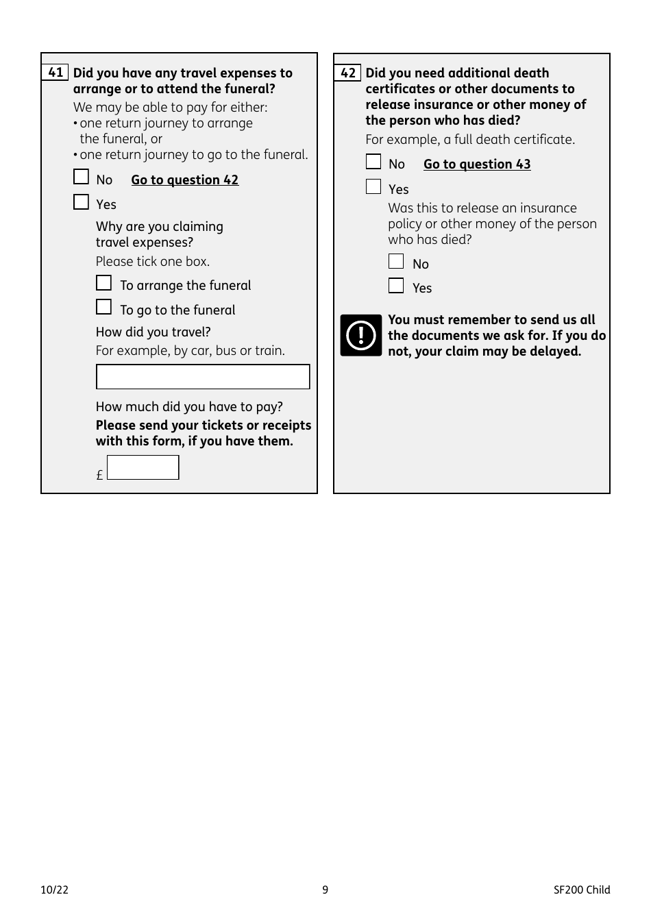 Form SF200 CHILD Funeral Expenses Payment for a Child - United Kingdom, Page 9