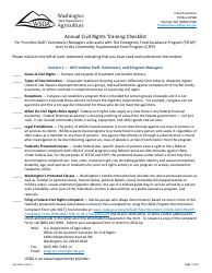 Form AGR-2198 Annual Civil Rights Training Checklist for Frontline Staff, Volunteers, and Managers - Washington