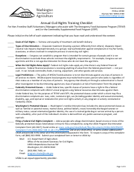 Form AGR-2199 Annual Civil Rights Training Checklist for Frontline Staff, Volunteers, and Managers - Washington