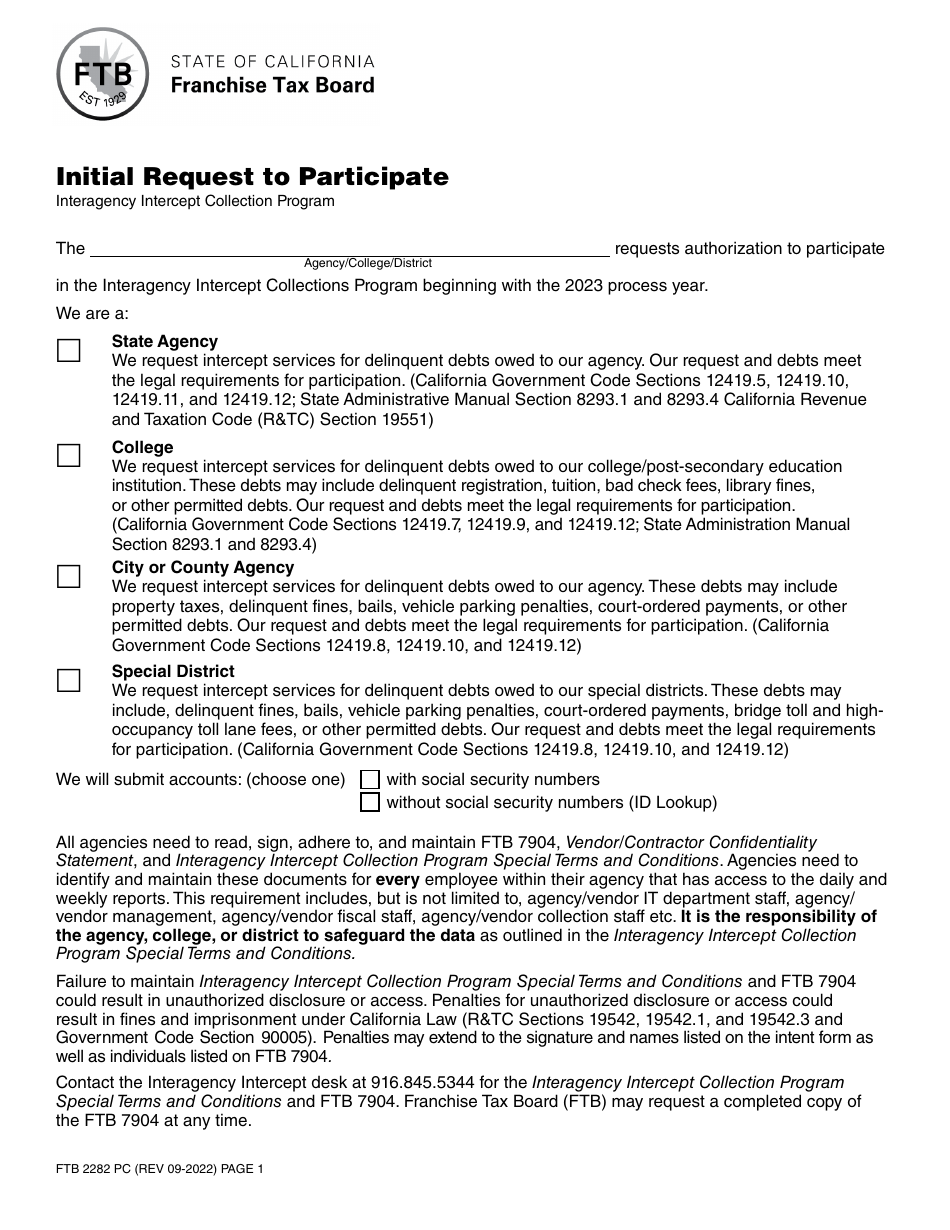 2021 2024 Form FTB2282 PC Download Fillable PDF Or Fill Online   Form Ftb2282 Pc Initial Request To Participate California Print Big 