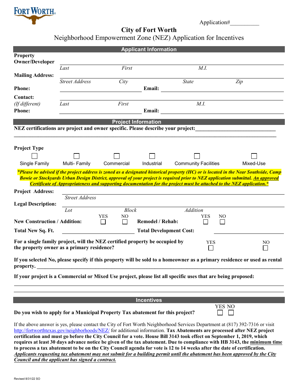 Neighborhood Empowerment Zone (Nez) Application for Incentives - City of Fort Worth, Texas, Page 3