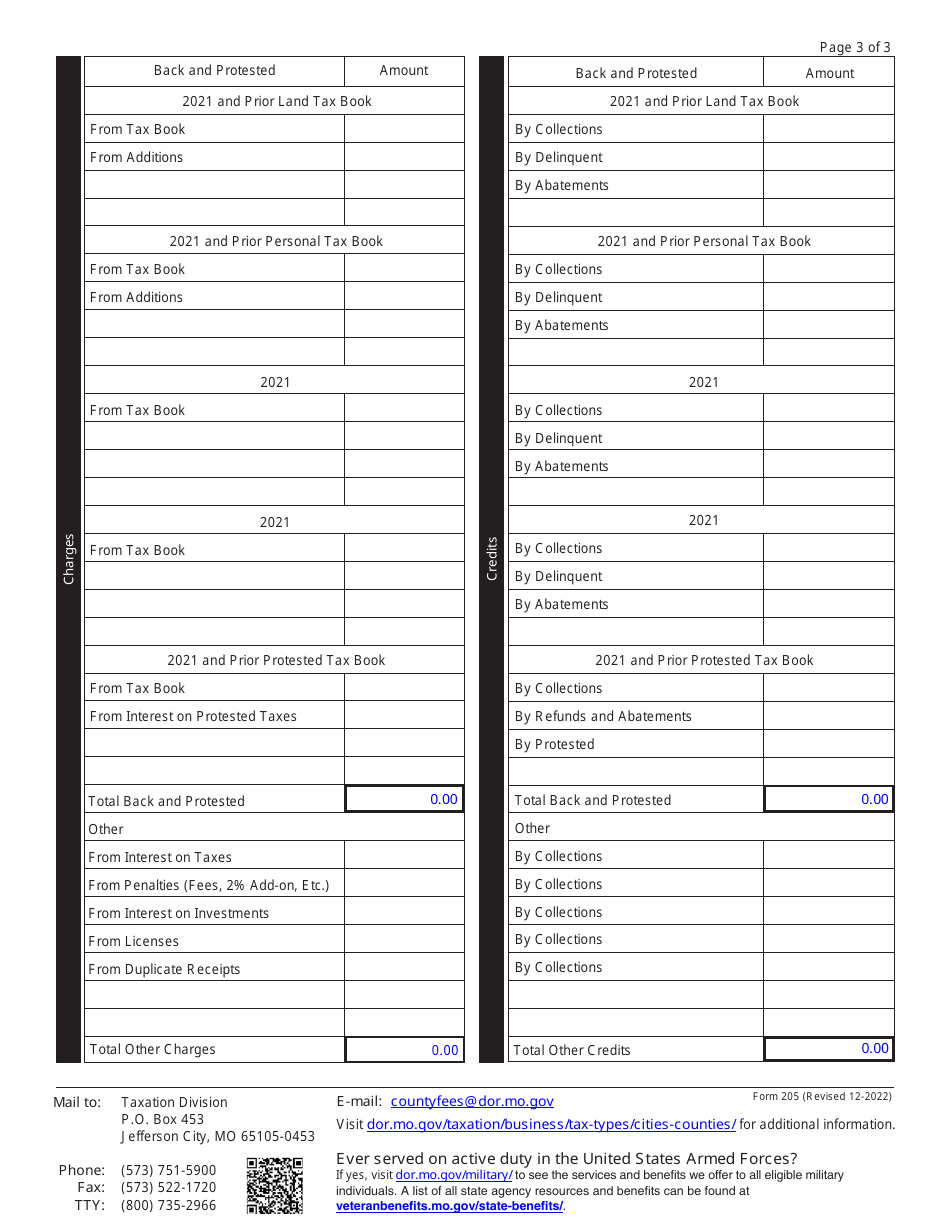 Form 205 Collectors Annual Settlement - Missouri, Page 3