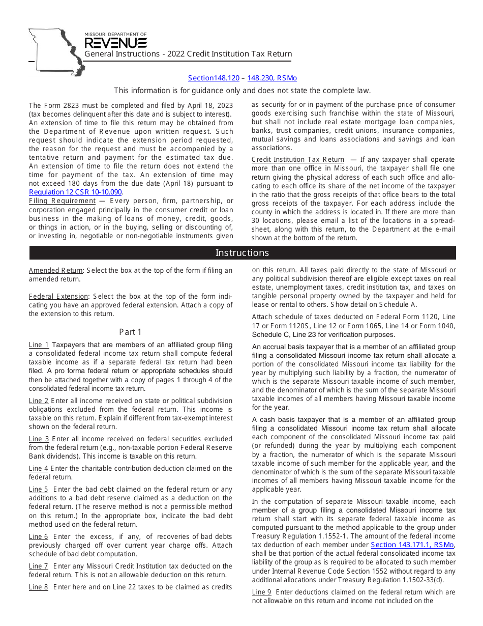 Form 2823 Credit Institution Tax Return - Missouri, Page 3