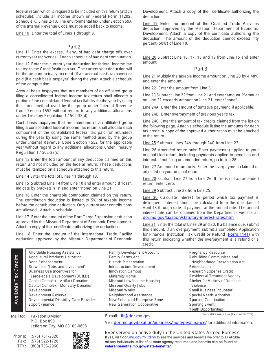 Form 2823 Credit Institution Tax Return - Missouri, Page 4