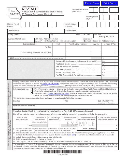 Form 53-E25 2023 Printable Pdf