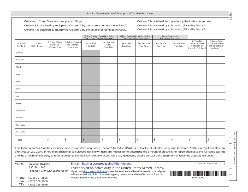 Form 53-E25 Annual 25% Eedp Reconciliation Return - 25 Percent Recovered Material - Missouri, Page 3