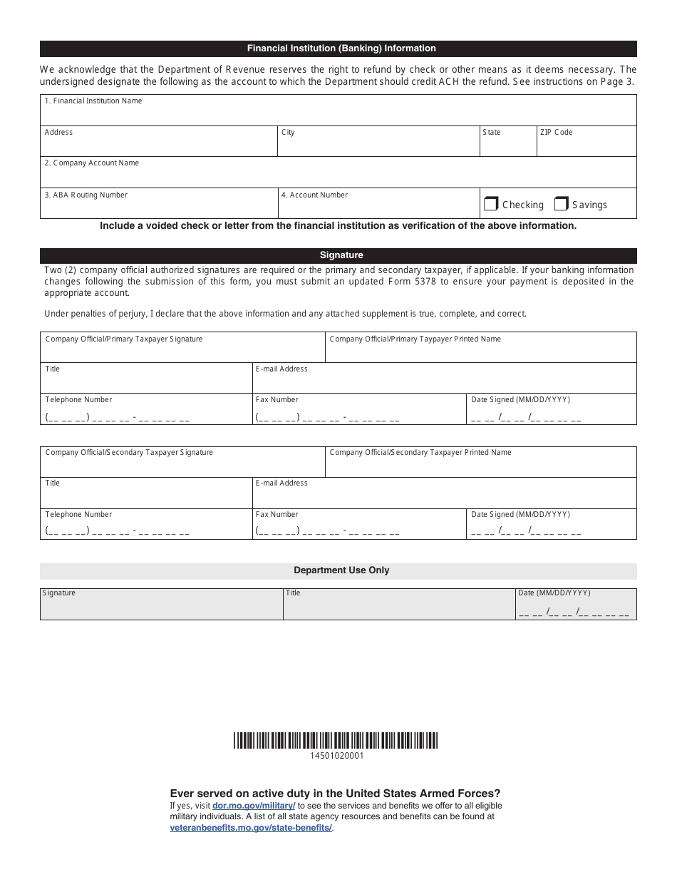 Form 5378 Agreement to Receive Refund by ACH Transfer - Missouri, Page 2