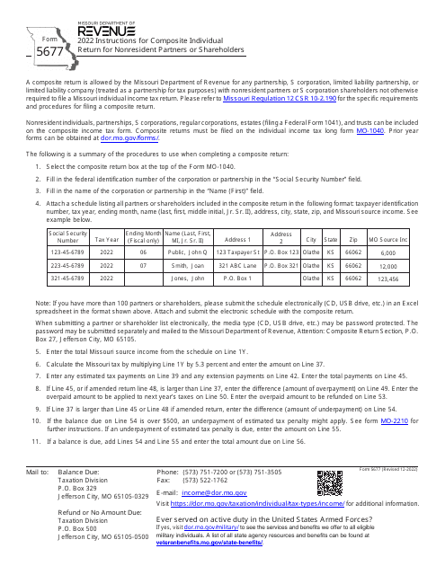 Form 5677 Instructions for Composite Individual Return for Nonresident Partners or Shareholders - Missouri, 2022