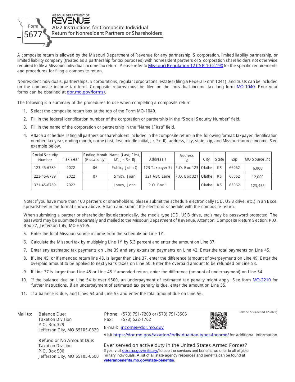 Form 5677 Instructions for Composite Individual Return for Nonresident Partners or Shareholders - Missouri, Page 1