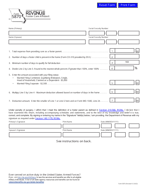 Form 5870  Printable Pdf