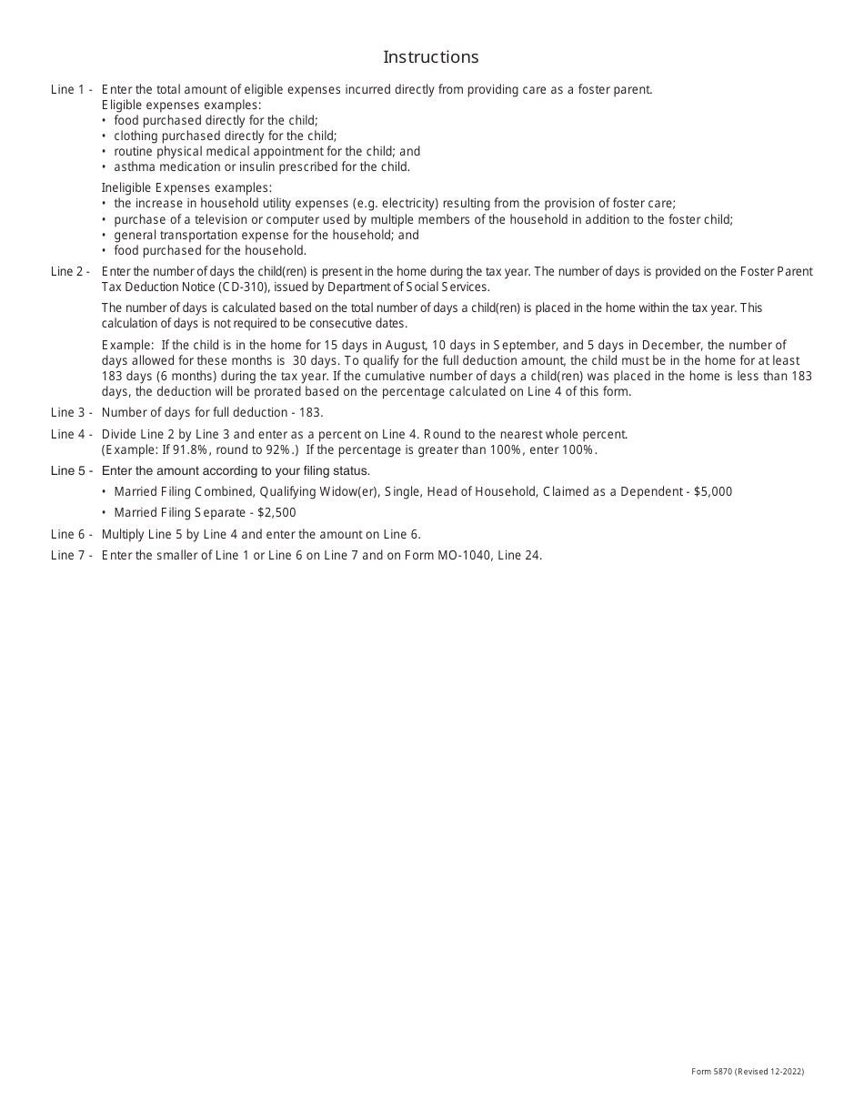 Form 5870 - Fill Out, Sign Online and Download Fillable PDF, Missouri ...