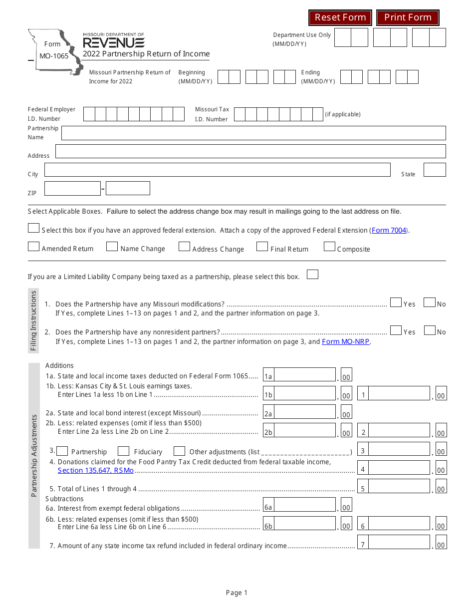 Form MO-1065 - 2022 - Fill Out, Sign Online and Download Fillable PDF ...