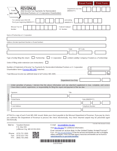 Form MO-1NR 2022 Printable Pdf