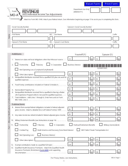 Form MO-A 2022 Printable Pdf