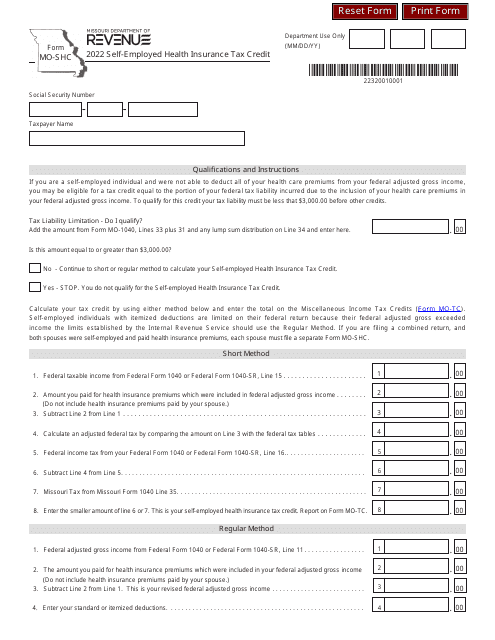 Form MO-SHC 2022 Printable Pdf