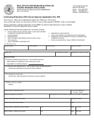 Form SFN12190 Real Estate Continuing Education (Ce) Course Sponsor Application - North Dakota