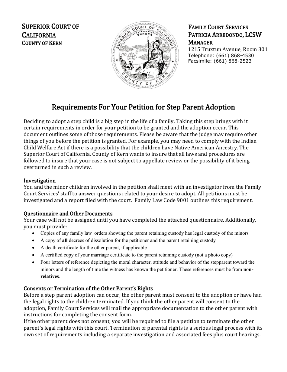 Petition for Step Parent Adoption - County of Kern, California, Page 1