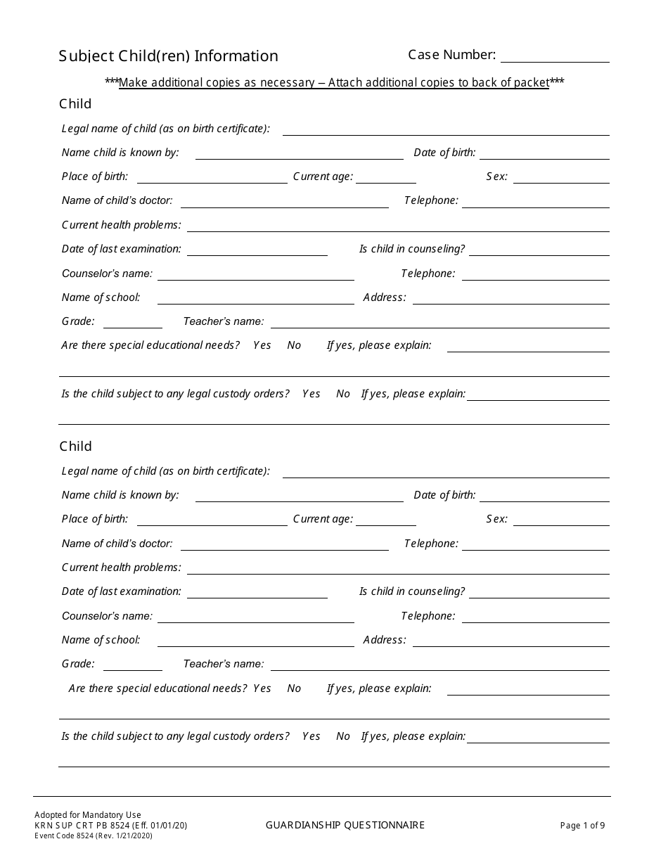 Form KRN SUP CRT PB8524 Guardianship Questionnaire - County of Kern, California, Page 2