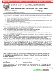 Document preview: Form KRN SUP TR-050 Traffic Advisal/Waiver of Constitutional Rights for Plea by Mail - County of Kern, California