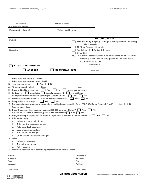 Form CI-12 At-Issue Memorandum - County of Kern, California