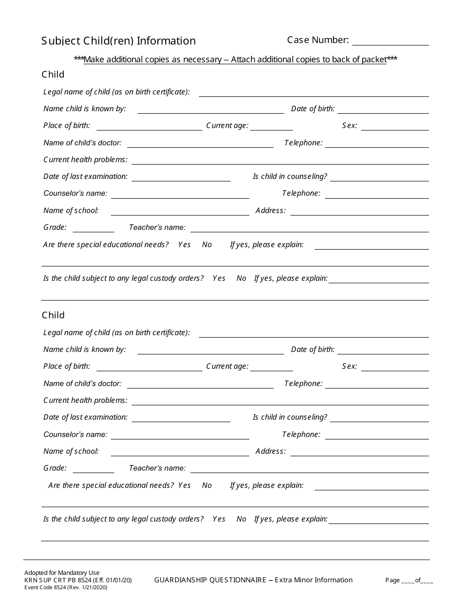 Form KRN SUP CRT PB8524 - Fill Out, Sign Online and Download Printable ...