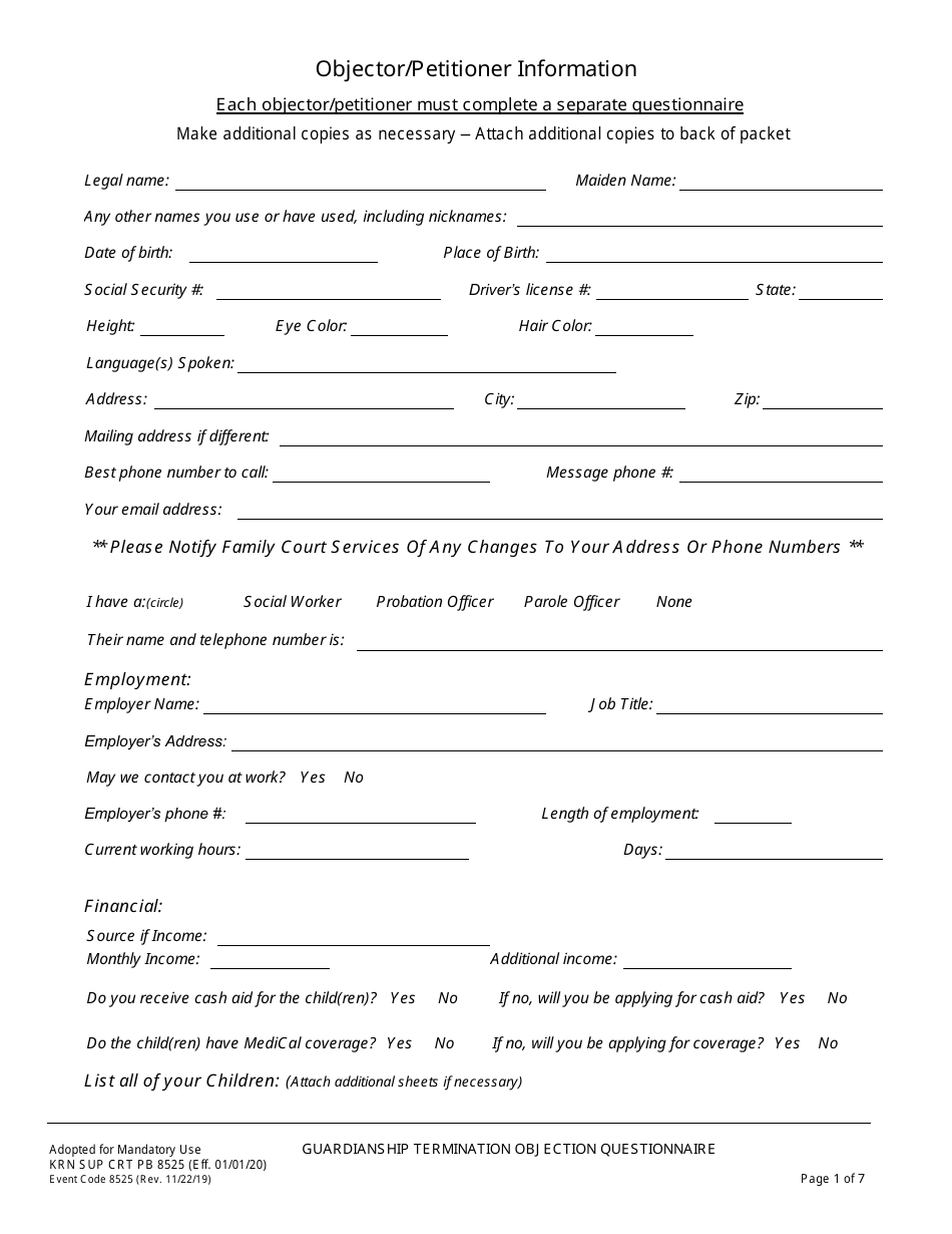 Form KRN SUP CRT PB8525 - Fill Out, Sign Online and Download Printable ...